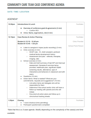 community care team case conference agenda
