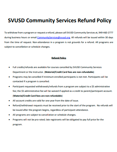 community services refund policy