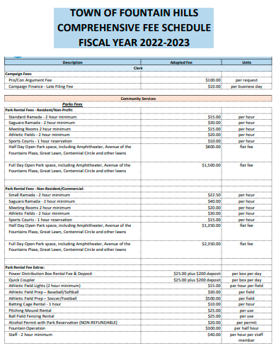 comprehensive fee schedule