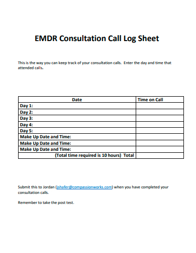 consultation call log sheet