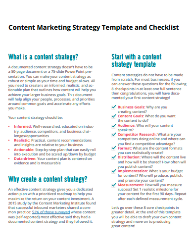 content marketing strategy template and checklist