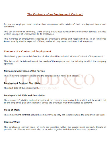 contents of employment contract