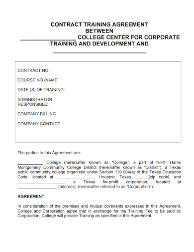 contract of training agreement