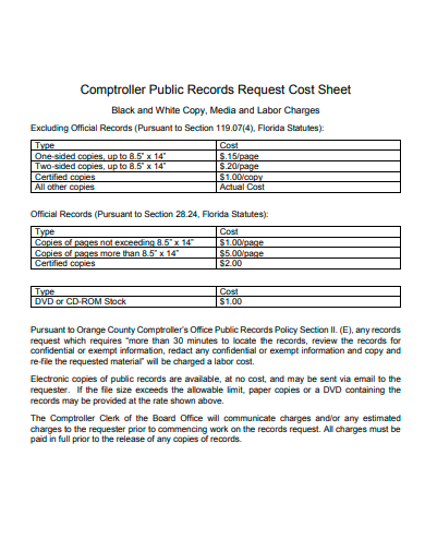 controller public records request cost sheet