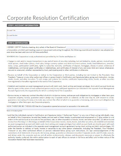 corporate resolution certification