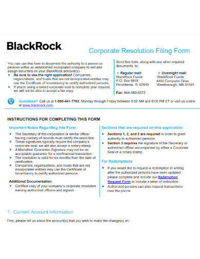 corporate resolution filing form