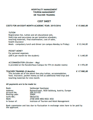 cost sheet in pdf