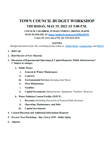 council budget workshop agenda
