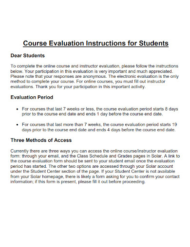 course evaluation instructions for students