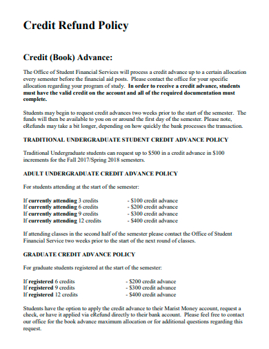 credit refund policy