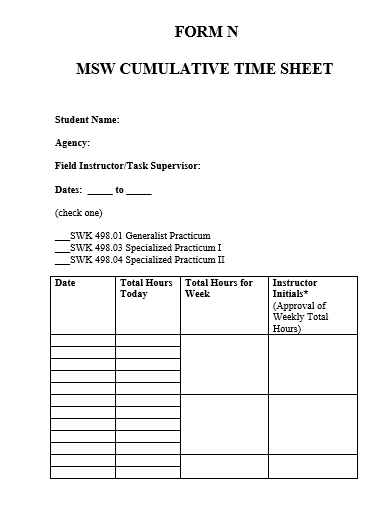 cumulative time sheet form