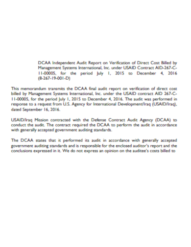 dcaa independent audit report