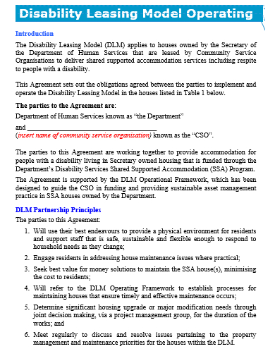 disability leasing model operating agreement