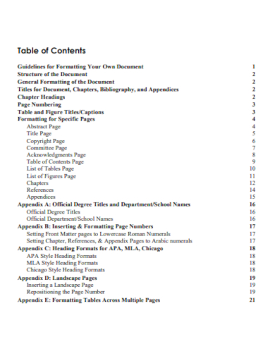 document table of content
