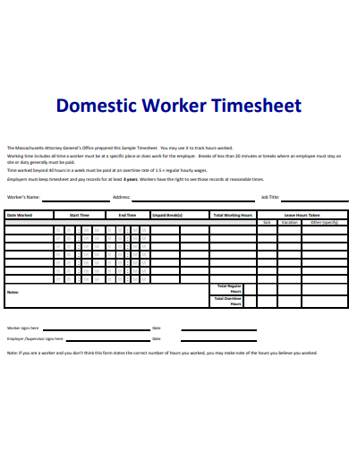 domestic worker time sheet