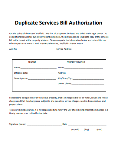 duplicate services bill authorization