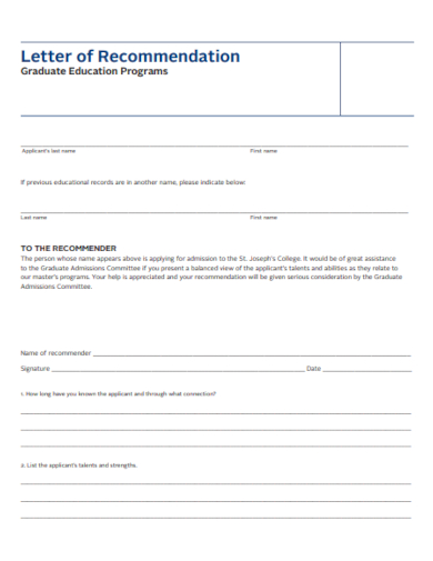 education program recommendations letter