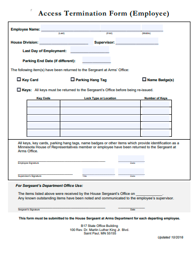 employee access termination form