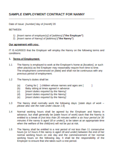 employment contract for nanny