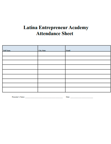 entrepreneur academy attendance sheet