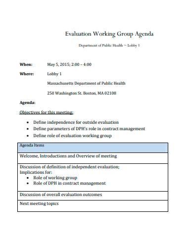 evaluation working group agenda