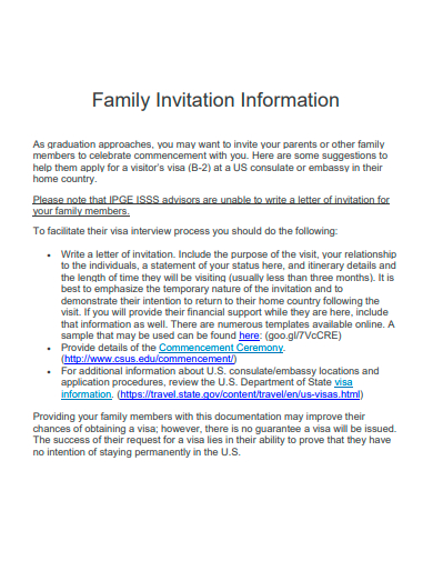 family invitation information