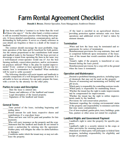 farm rental agreement checklist