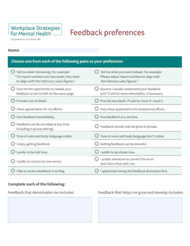 feedback preferences form