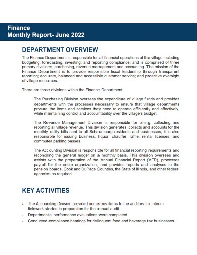 finance monthly report