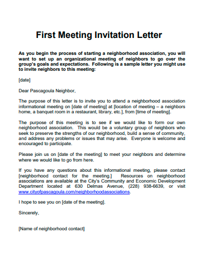 first meeting invitation letter