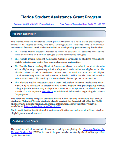 florida student assistance grant program