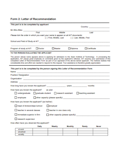 form recommendations letter
