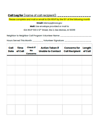 formal call log