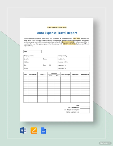 free auto expense travel report template