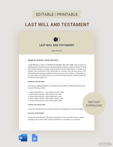 free basic last will and testament template