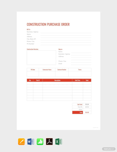 free construction purchase order template