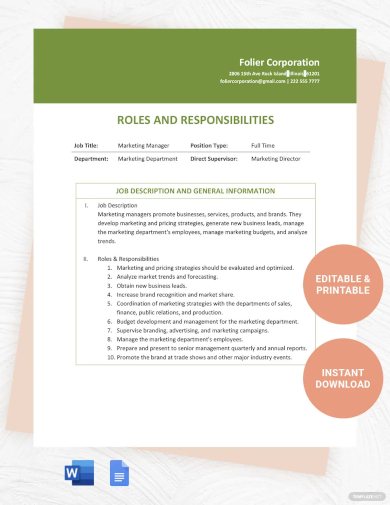 free corporate roles and responsibilities template