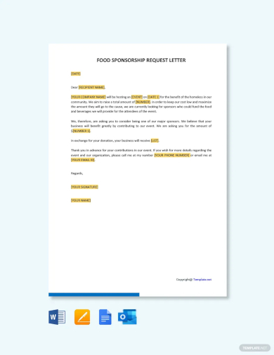 free food sponsorship request letter template