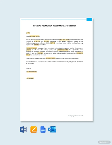 free internal promotion recommendation letter template