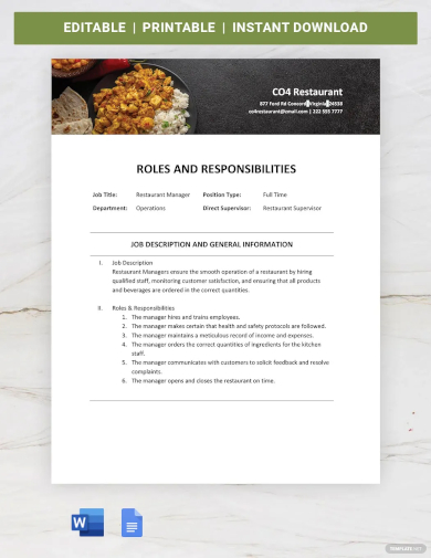 free manager roles and responsibilities template