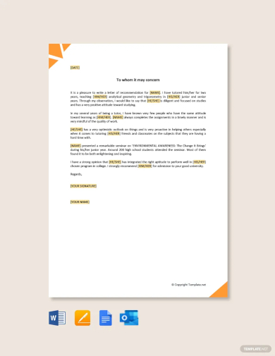 free personal letter of recommendation for college template