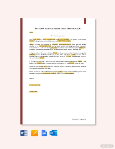 free physician assistant letter of recommendation template