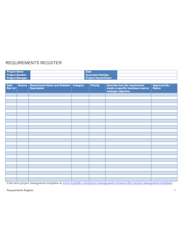 free requirements register template