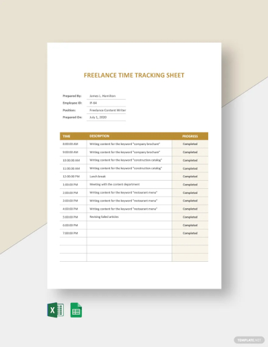 freelance time tracking sheet template