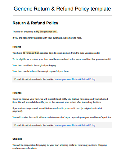 generic return and refund policy