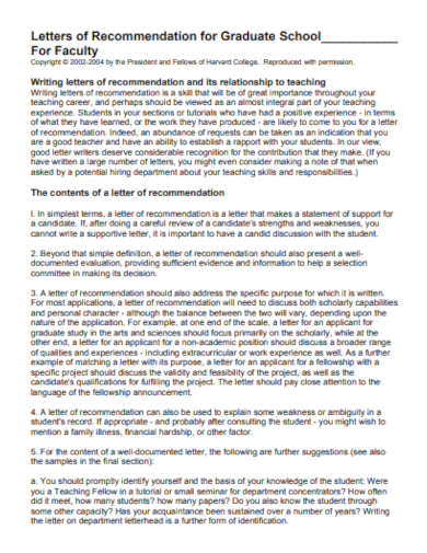 graduate school recommendations letter