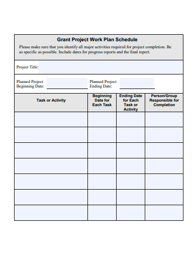 grant project work plan schedule