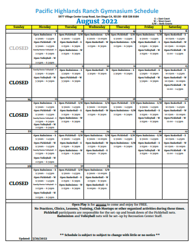 gymnasium schedule