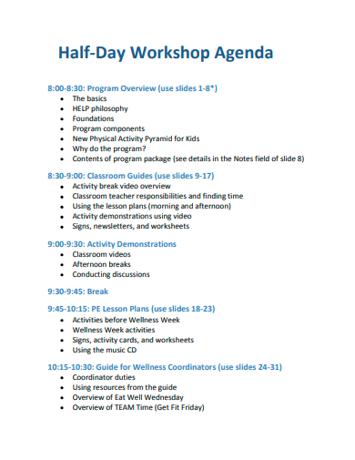 half day workshop agenda