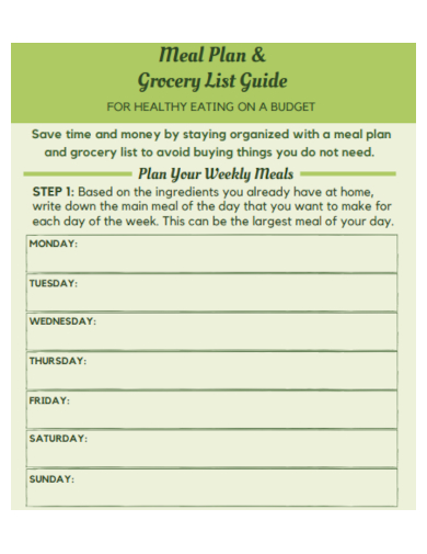 health meal plan with grocery list